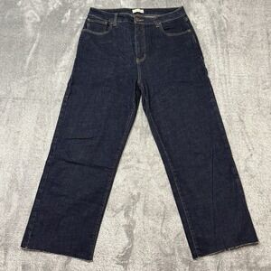 Oliver Logan Aberdeen Wide Leg Crop Jeans Womens 31 Dark Wash Raw Hem Denim